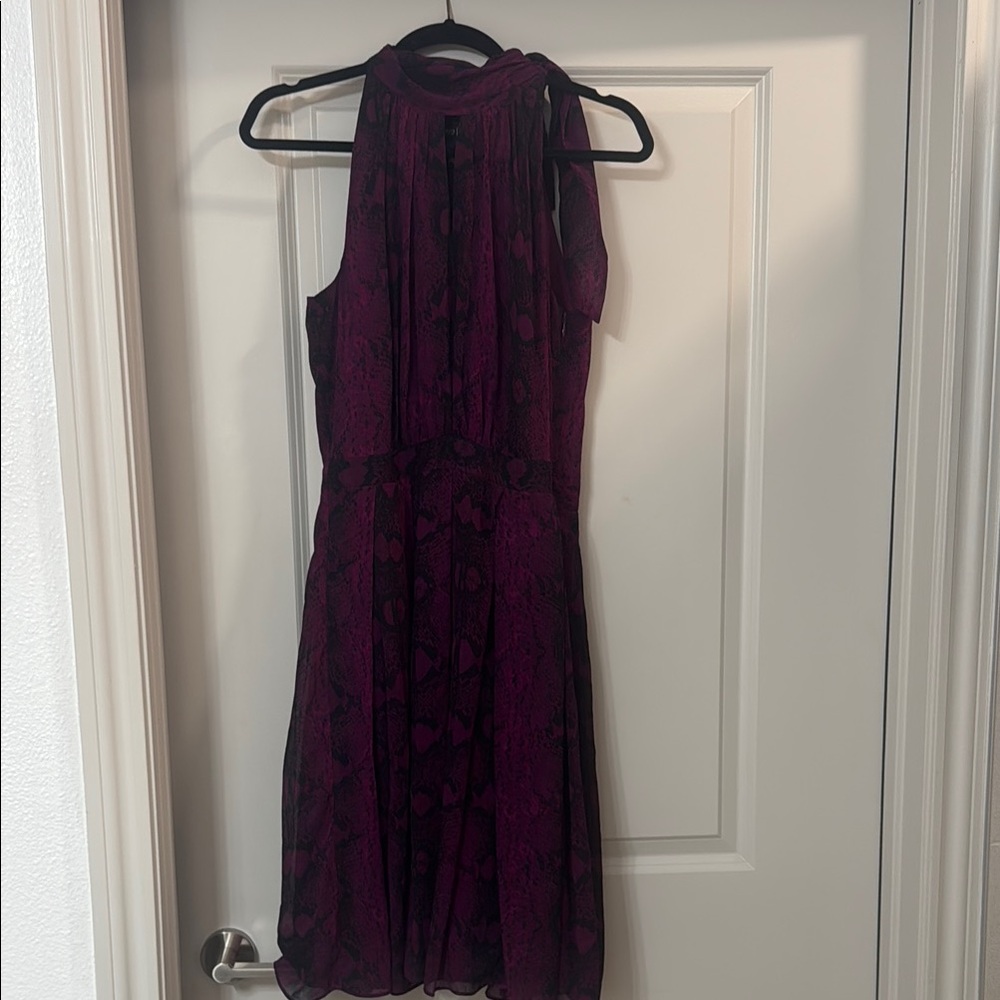 White House Black Market Purple Tie Front Halter Midi Dress